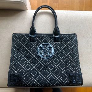 Large Tory burch black vinyl nylon tote